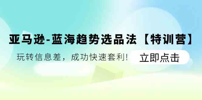 亚马逊蓝海趋势选品法【特训营】：玩转信息差，成功快速套利-创富之家
